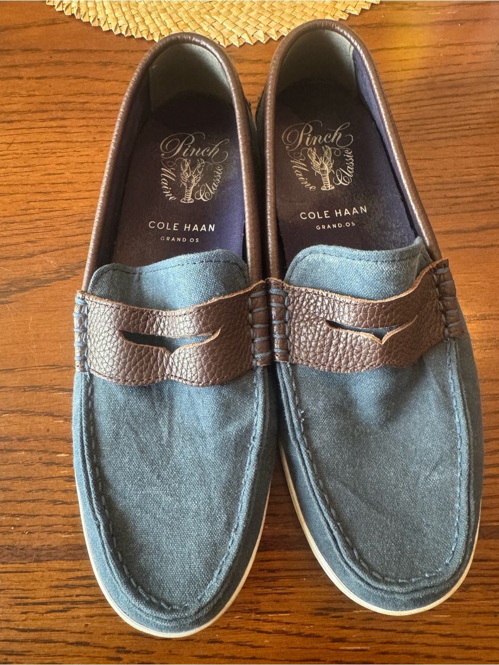 Cole Haan Pinch Weekender Loafers Canvas & Leather Trim Men’s 9.5 Blue Brown